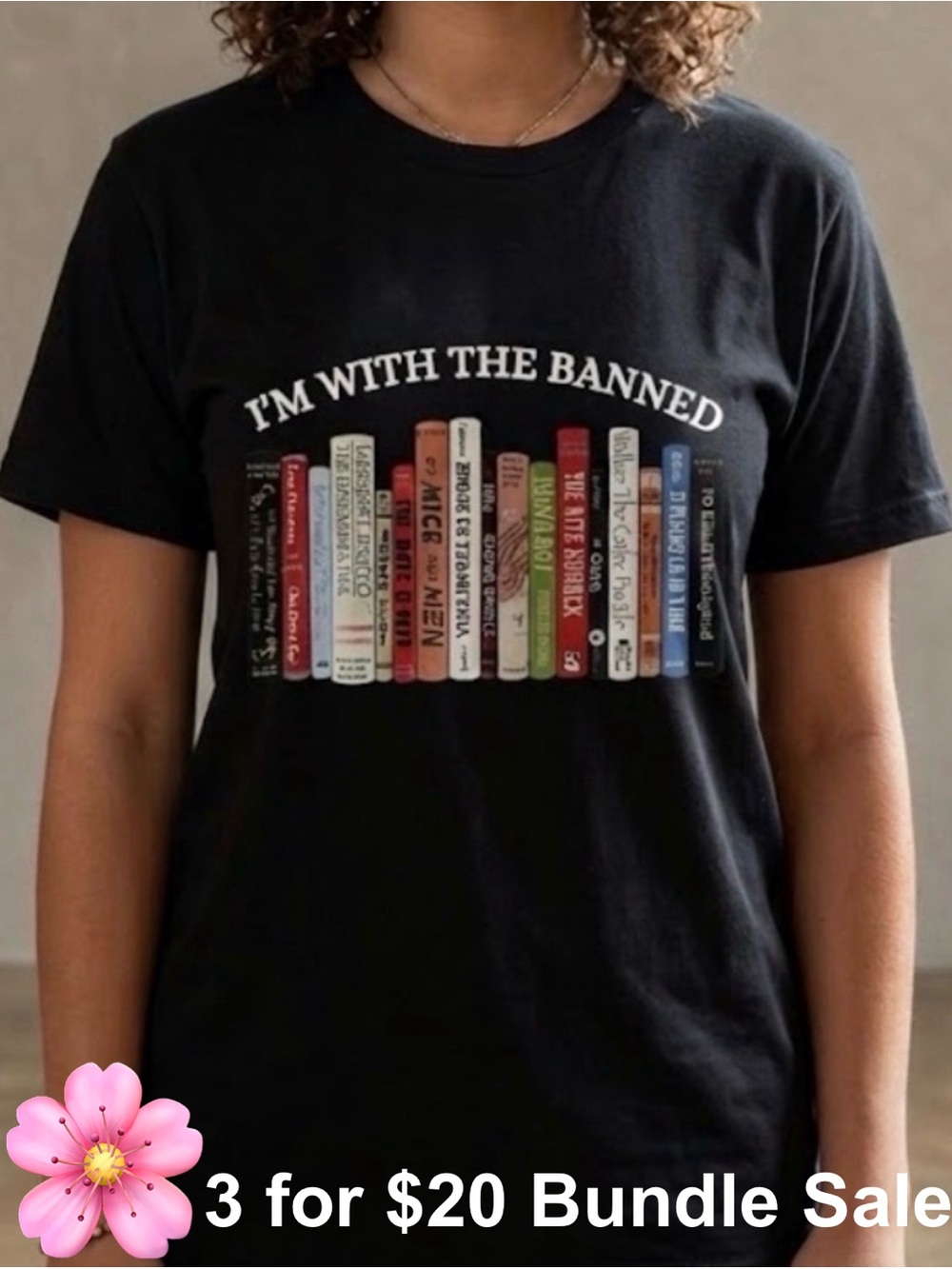I'm With The Banned Book Graphic Tee Black Short Sleeve Shirt Size Medium